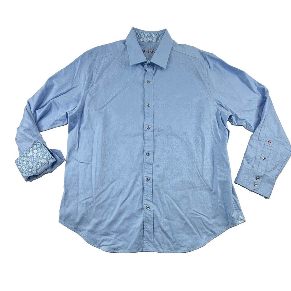 Robert Graham Flip Cuff Button Up Shirt Blue Tonal Paisley Jacquard Men's 2XL